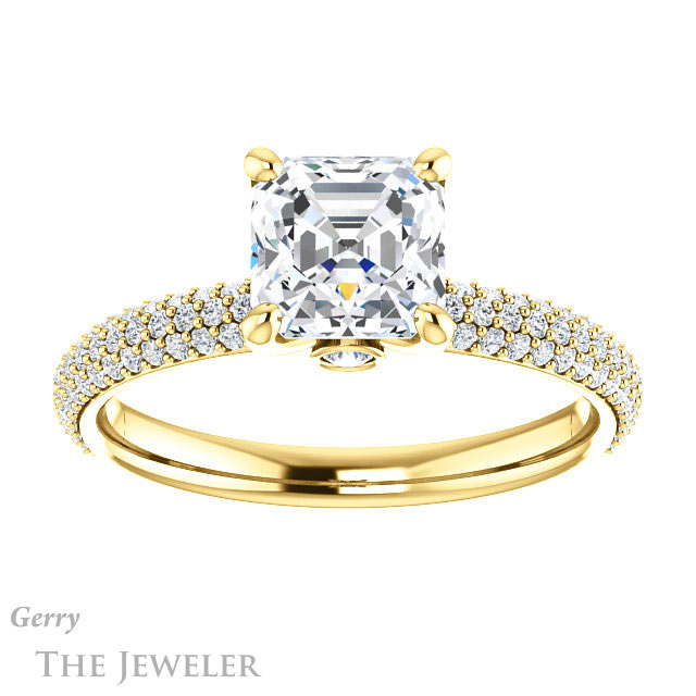 14k Yellow Gold Asscher Cut Forever One Engagement Ring Setting #GTJ945-asscher-fo-y