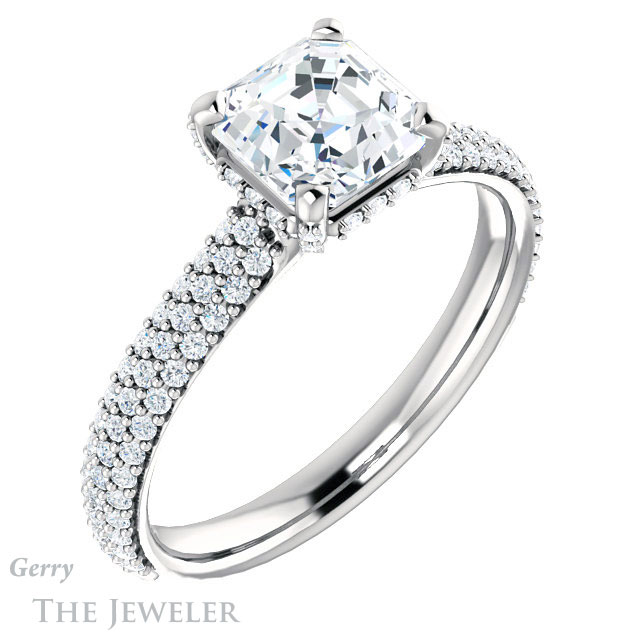 14k White Gold Asscher Cut Forever One Engagement Ring Setting #GTJ946-asscher-fo-w