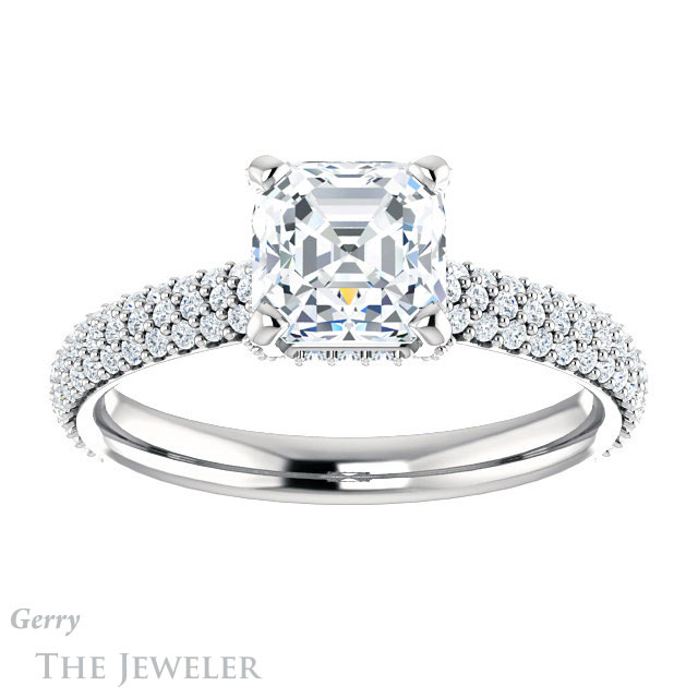 14k White Gold Asscher Cut Forever One Engagement Ring Setting #GTJ946-asscher-fo-w