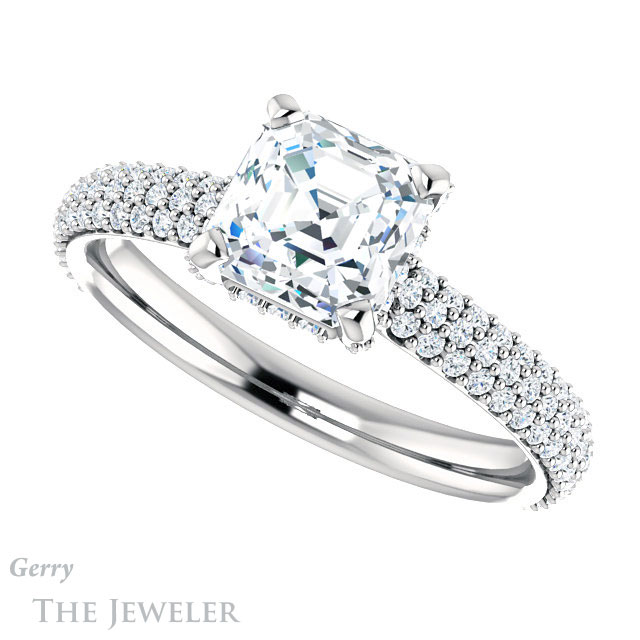 14k White Gold Asscher Cut Forever One Engagement Ring Setting #GTJ946-asscher-fo-w