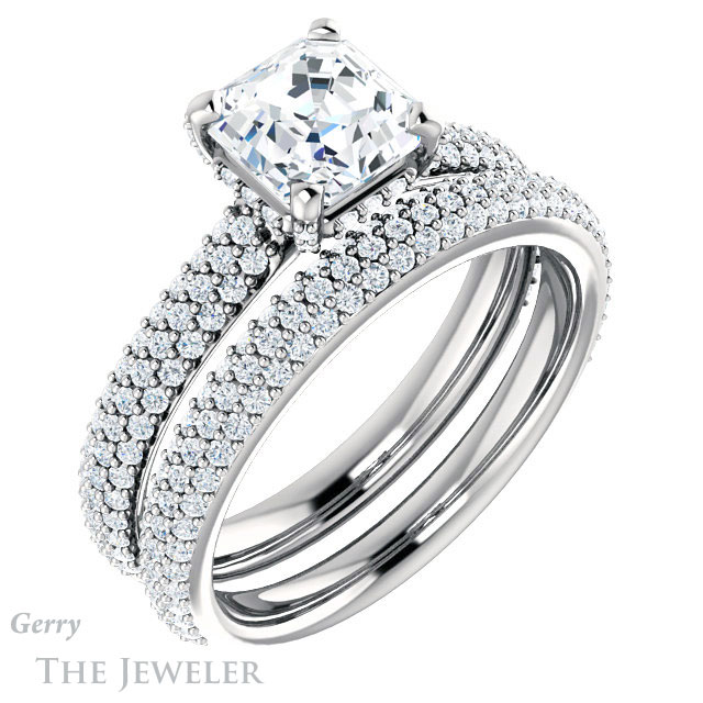 14k White Gold Asscher Cut Forever One Engagement Ring Setting #GTJ946-asscher-fo-w
