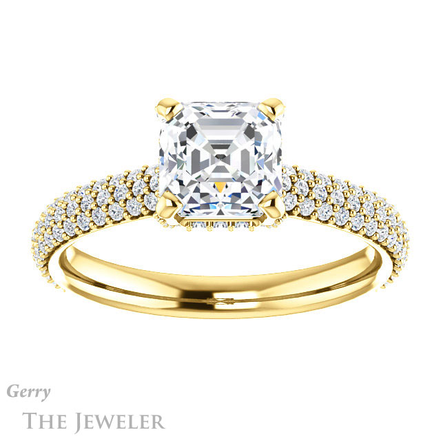 14k Yellow Gold Asscher Cut Forever One Engagement Ring Setting #GTJ946-asscher-fo-y