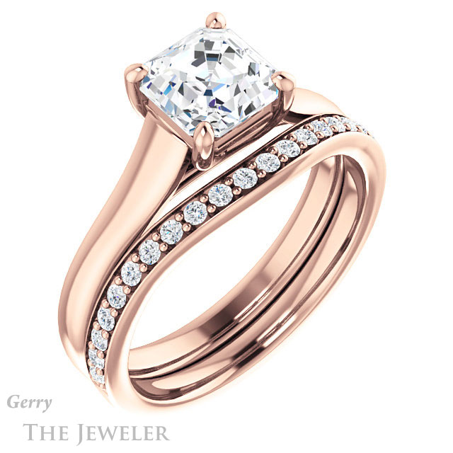 14k Rose Gold Asscher Cut Forever One Engagement Ring Setting #GTJ947-asscher-fo-r