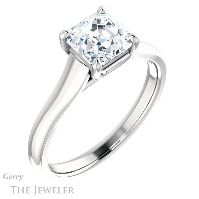 14k White Gold Asscher Cut Forever One Engagement Ring Setting #GTJ947-asscher-fo-w