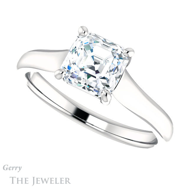 14k White Gold Asscher Cut Forever One Engagement Ring Setting #GTJ947-asscher-fo-w