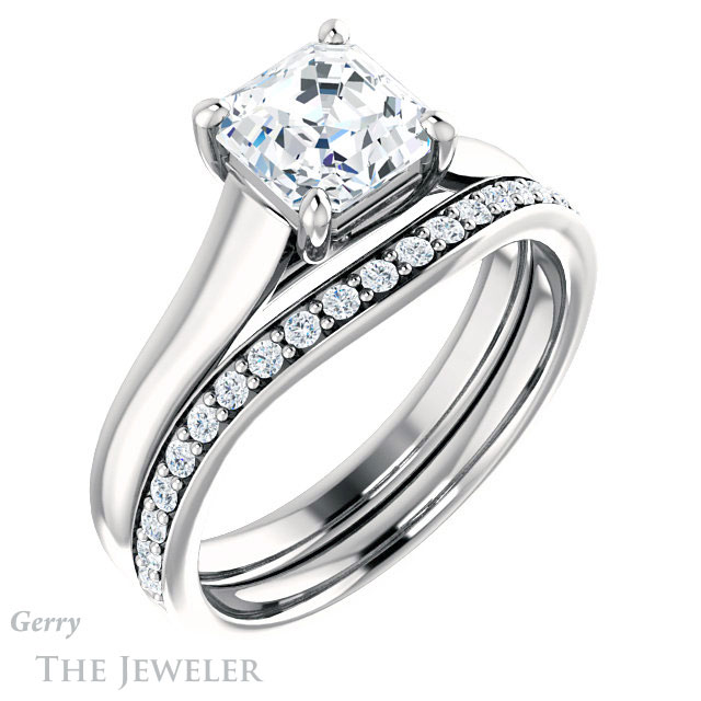 14k White Gold Asscher Cut Forever One Engagement Ring Setting #GTJ947-asscher-fo-w