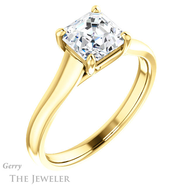 14k Yellow Gold Asscher Cut Forever One Engagement Ring Setting #GTJ947-asscher-fo-y