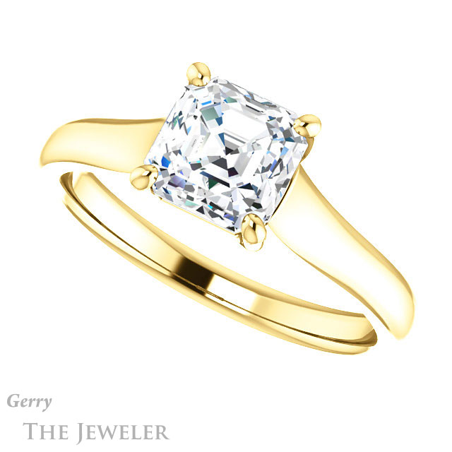 14k Yellow Gold Asscher Cut Forever One Engagement Ring Setting #GTJ947-asscher-fo-y