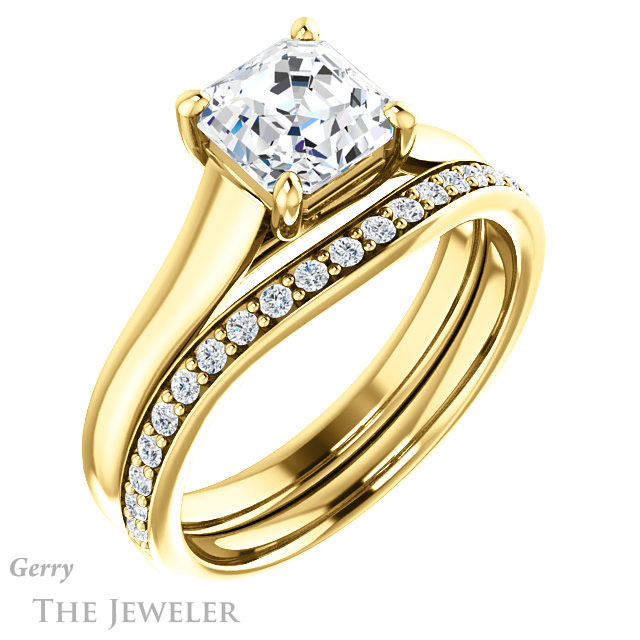 14k Yellow Gold Asscher Cut Forever One Engagement Ring Setting #GTJ947-asscher-fo-y