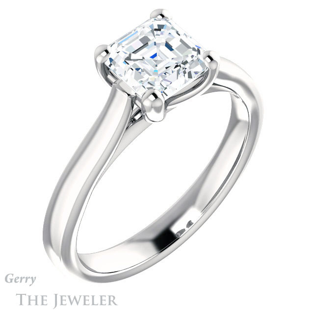 14k White Gold Asscher Cut Forever One Engagement Ring Setting #GTJ948-asscher-fo-w