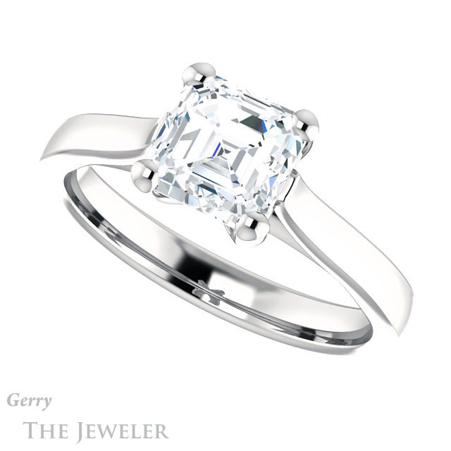 14k White Gold Asscher Cut Forever One Engagement Ring Setting #GTJ948-asscher-fo-w