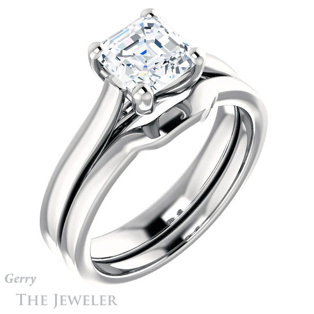 14k White Gold Asscher Cut Forever One Engagement Ring Setting #GTJ948-asscher-fo-w