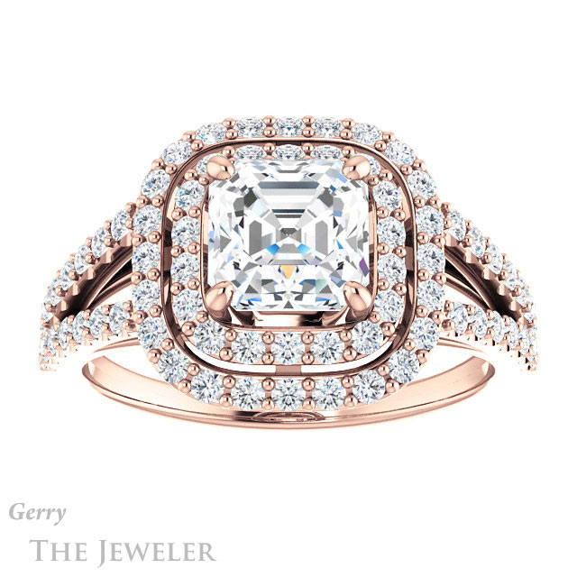 14k Rose Gold Asscher Cut Forever One Engagement Ring Setting #GTJ949-asscher-fo-r