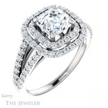 14k White Gold Asscher Cut Forever One Engagement Ring Setting #GTJ949-asscher-fo-w 4 14k White Gold Asscher Cut Forever One Engagement Ring Setting #GTJ949-asscher-fo-w
