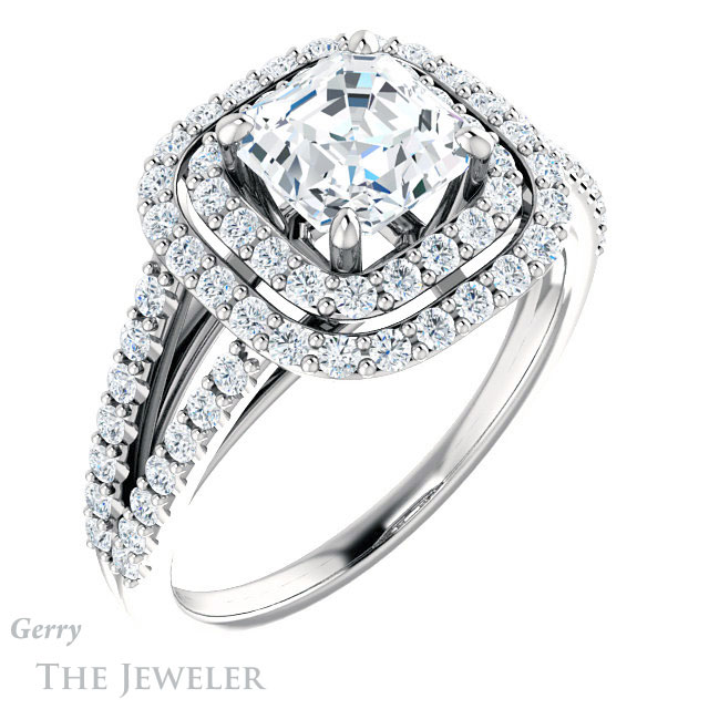 14k White Gold Asscher Cut Forever One Engagement Ring Setting #GTJ949-asscher-fo-w 4 14k White Gold Asscher Cut Forever One Engagement Ring Setting #GTJ949-asscher-fo-w