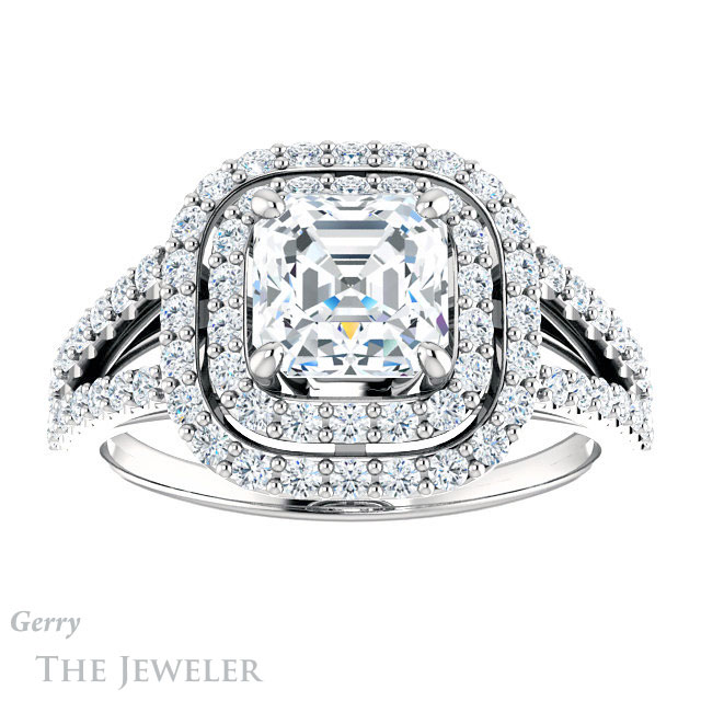14k White Gold Asscher Cut Forever One Engagement Ring Setting #GTJ949-asscher-fo-w