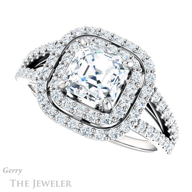 14k White Gold Asscher Cut Forever One Engagement Ring Setting #GTJ949-asscher-fo-w 5 14k White Gold Asscher Cut Forever One Engagement Ring Setting #GTJ949-asscher-fo-w