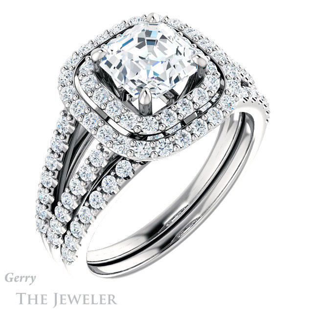 14k White Gold Asscher Cut Forever One Engagement Ring Setting #GTJ949-asscher-fo-w 6 14k White Gold Asscher Cut Forever One Engagement Ring Setting #GTJ949-asscher-fo-w