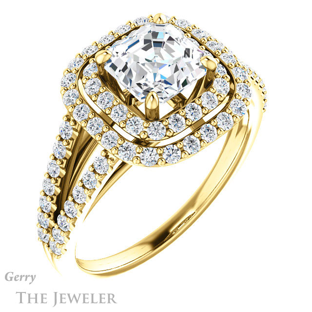 14k Yellow Gold Asscher Cut Forever One Engagement Ring Setting #GTJ949-asscher-fo-y