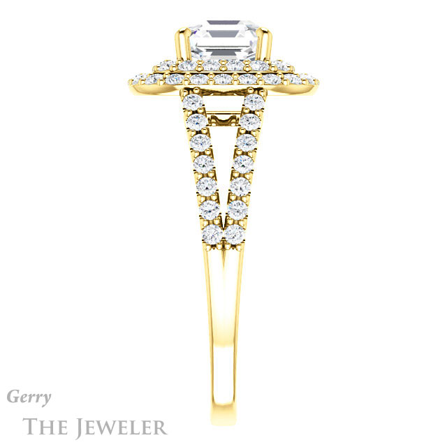 14k Yellow Gold Asscher Cut Forever One Engagement Ring Setting #GTJ949-asscher-fo-y