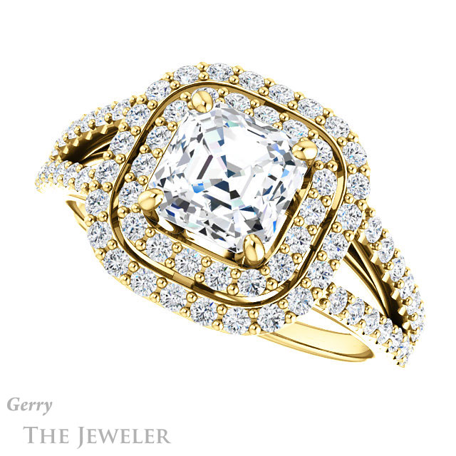 14k Yellow Gold Asscher Cut Forever One Engagement Ring Setting #GTJ949-asscher-fo-y