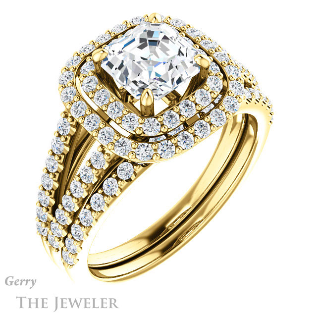 14k Yellow Gold Asscher Cut Forever One Engagement Ring Setting #GTJ949-asscher-fo-y