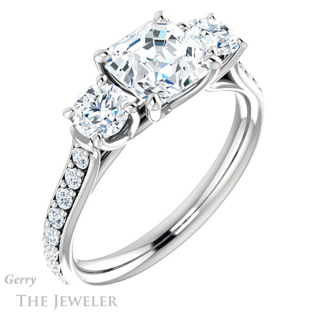 14k White Gold Asscher Cut Forever One Engagement Ring Setting #GTJ950-asscher-fo-w