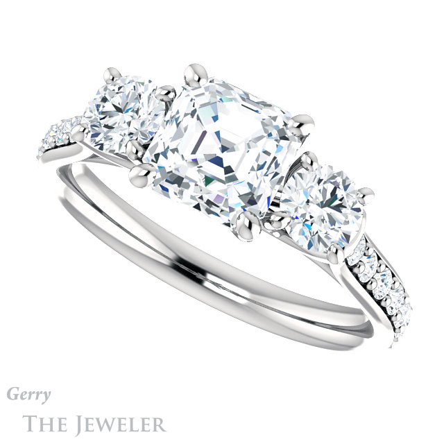 14k White Gold Asscher Cut Forever One Engagement Ring Setting #GTJ950-asscher-fo-w