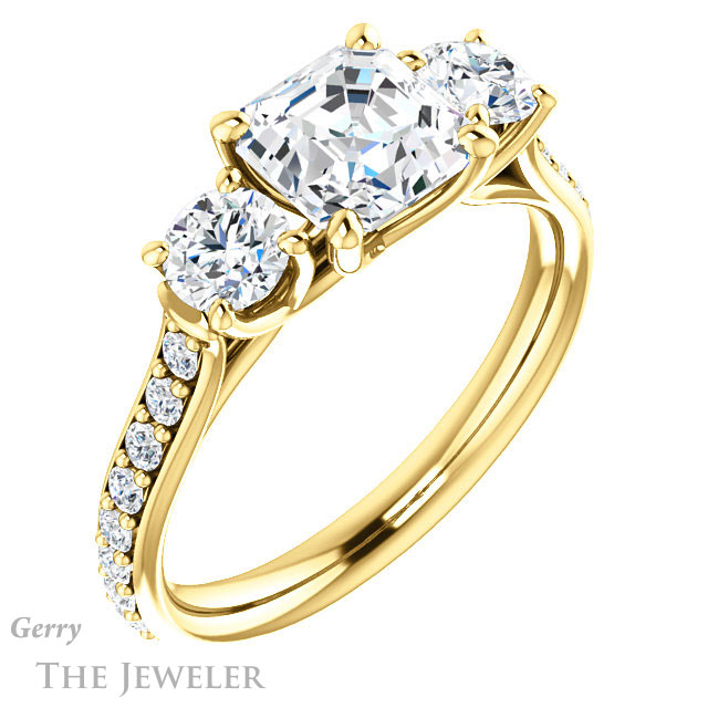 14k Yellow Gold Asscher Cut Forever One Engagement Ring Setting #GTJ950-asscher-fo-y
