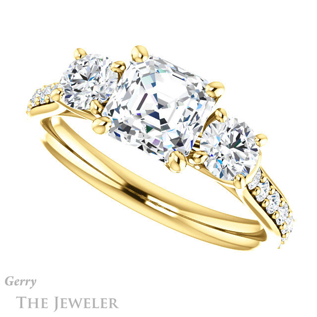 14k Yellow Gold Asscher Cut Forever One Engagement Ring Setting #GTJ950-asscher-fo-y