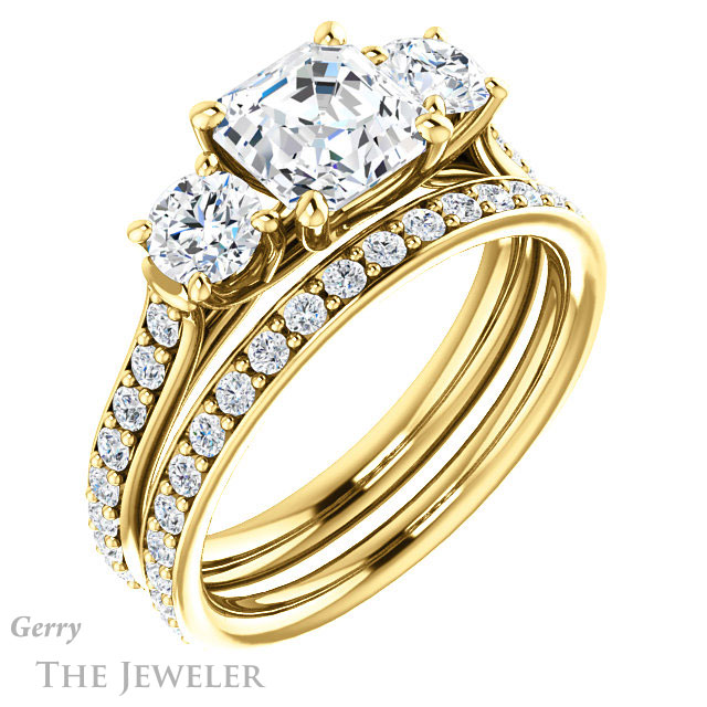 14k Yellow Gold Asscher Cut Forever One Engagement Ring Setting #GTJ950-asscher-fo-y