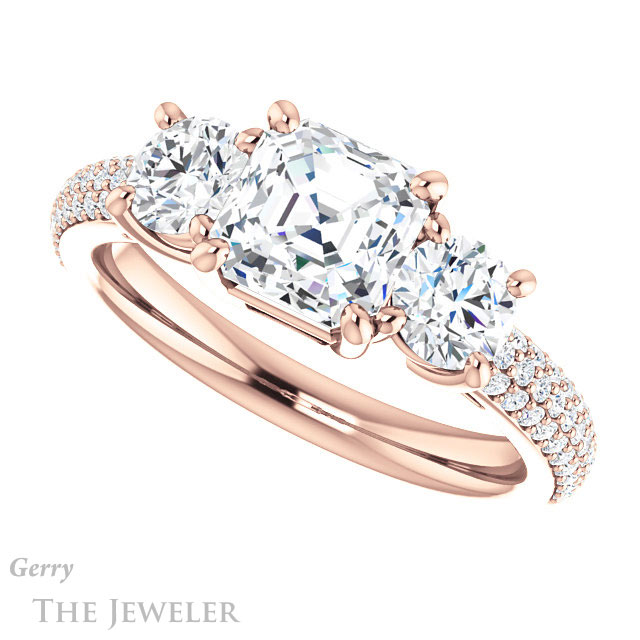 14k Rose Gold Asscher Cut Forever One Engagement Ring Setting #GTJ951-asscher-fo-r
