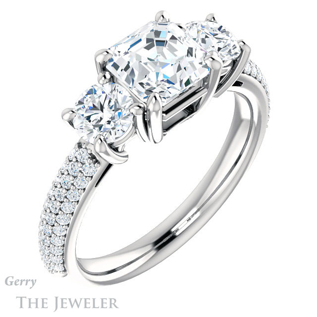 14k White Gold Asscher Cut Forever One Engagement Ring Setting #GTJ951-asscher-fo-w