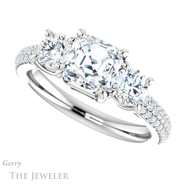 14k White Gold Asscher Cut Forever One Engagement Ring Setting #GTJ951-asscher-fo-w