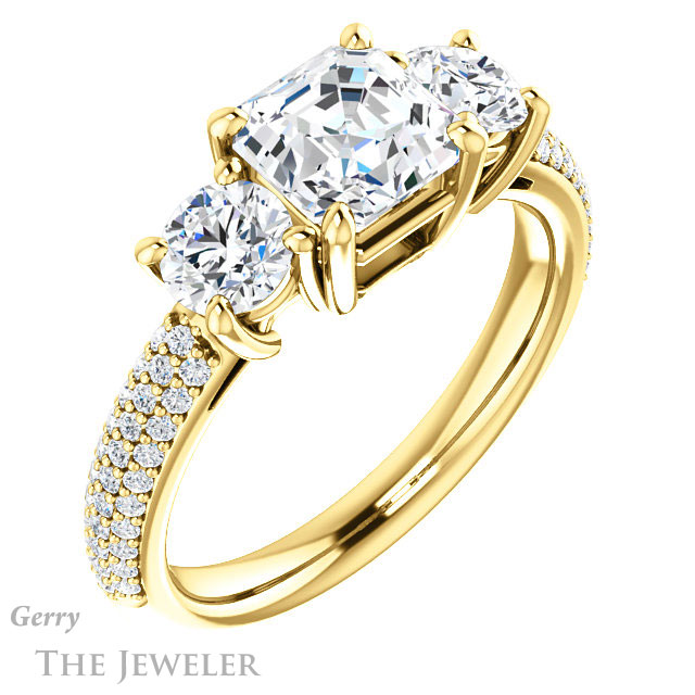 14k Yellow Gold Asscher Cut Forever One Engagement Ring Setting #GTJ951-asscher-fo-y