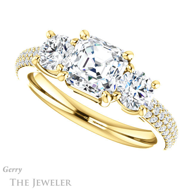 14k Yellow Gold Asscher Cut Forever One Engagement Ring Setting #GTJ951-asscher-fo-y