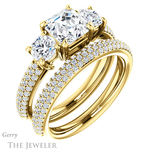 14k Yellow Gold Asscher Cut Forever One Engagement Ring Setting #GTJ951-asscher-fo-y