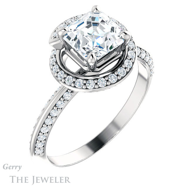 Asscher Cut Forever One Engagement Ring Setting #GTJ954-asscher-fo-w | Gerry The Jeweler 14k White Gold Asscher Cut Forever One Engagement Ring Setting #GTJ954-asscher-fo-w