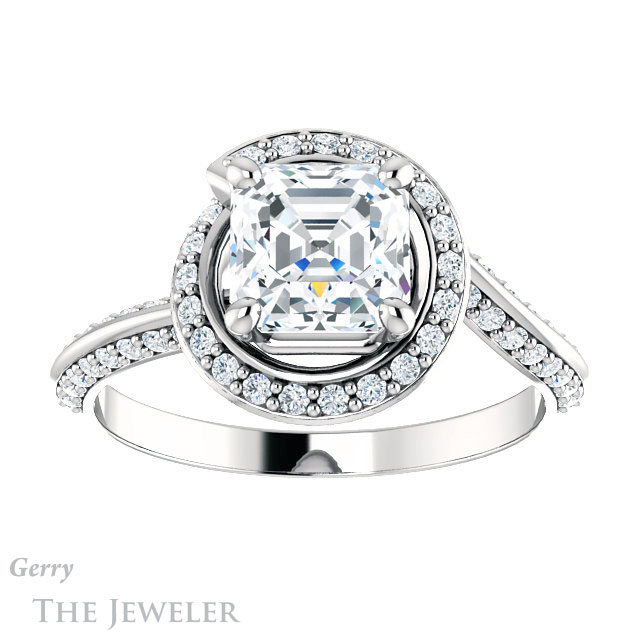 Asscher Cut Forever One Engagement Ring Setting #GTJ954-asscher-fo-w | Gerry The Jeweler 14k White Gold Asscher Cut Forever One Engagement Ring Setting #GTJ954-asscher-fo-w