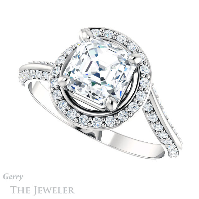 Asscher Cut Forever One Engagement Ring Setting #GTJ954-asscher-fo-w | Gerry The Jeweler 14k White Gold Asscher Cut Forever One Engagement Ring Setting #GTJ954-asscher-fo-w