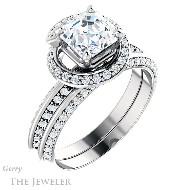 Asscher Cut Forever One Engagement Ring Setting #GTJ954-asscher-fo-w | Gerry The Jeweler 14k White Gold Asscher Cut Forever One Engagement Ring Setting #GTJ954-asscher-fo-w