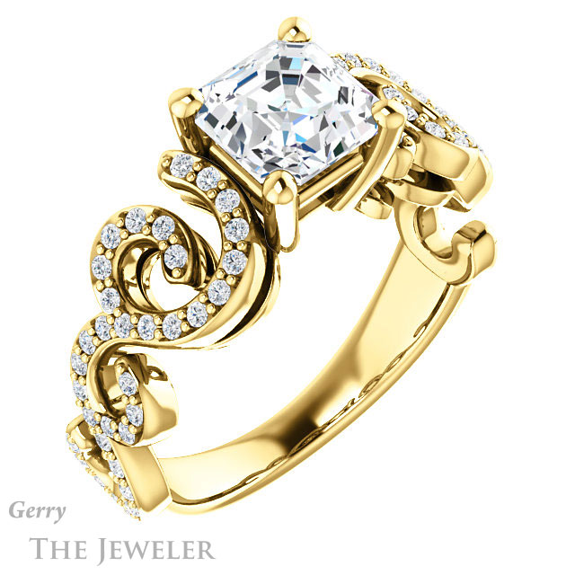 14k Yellow Gold Asscher Cut Forever One Engagement Ring Setting #GTJ956-asscher-fo-y 4 14k Yellow Gold Asscher Cut Forever One Engagement Ring Setting #GTJ956-asscher-fo-y