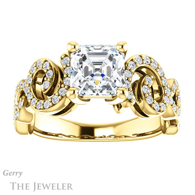14k Yellow Gold Asscher Cut Forever One Engagement Ring Setting #GTJ956-asscher-fo-y