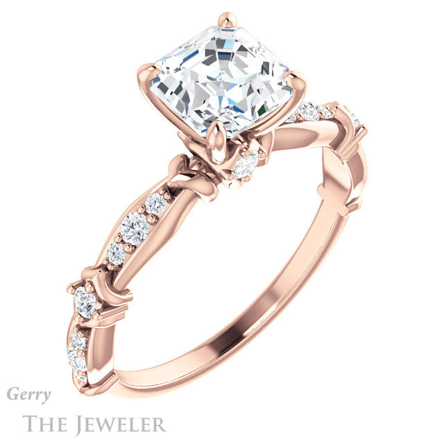 14k Rose Gold Asscher Cut Forever One Engagement Ring Setting #GTJ957-asscher-fo-r