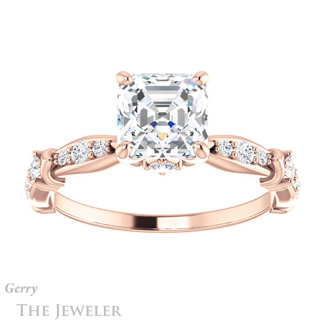 14k Rose Gold Asscher Cut Forever One Engagement Ring Setting #GTJ957-asscher-fo-r