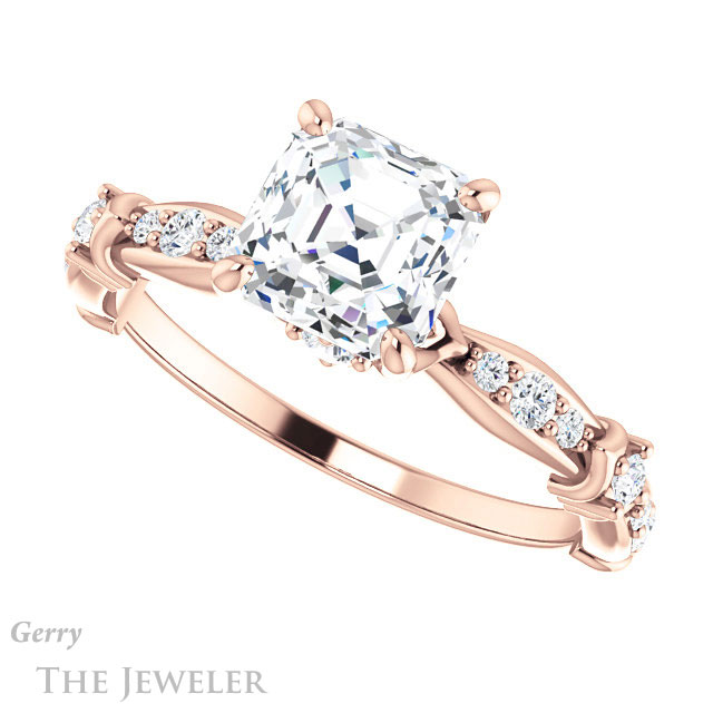 14k Rose Gold Asscher Cut Forever One Engagement Ring Setting #GTJ957-asscher-fo-r