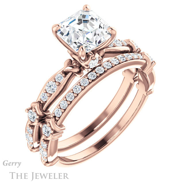 14k Rose Gold Asscher Cut Forever One Engagement Ring Setting #GTJ957-asscher-fo-r