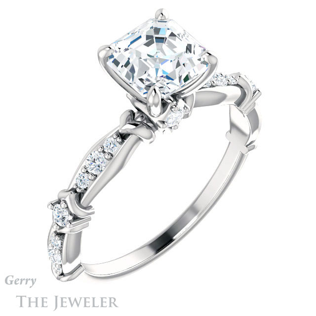 14k White Gold Asscher Cut Forever One Engagement Ring Setting #GTJ957-asscher-fo-w