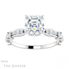 14k White Gold Asscher Cut Forever One Engagement Ring Setting #GTJ957-asscher-fo-w