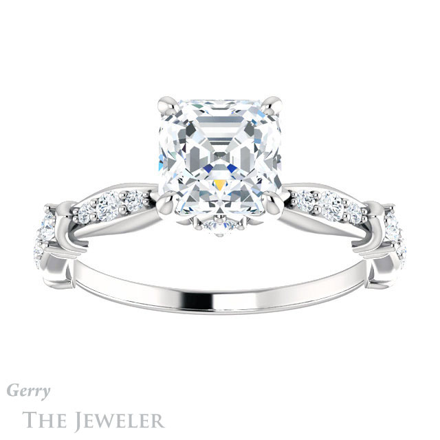14k White Gold Asscher Cut Forever One Engagement Ring Setting #GTJ957-asscher-fo-w